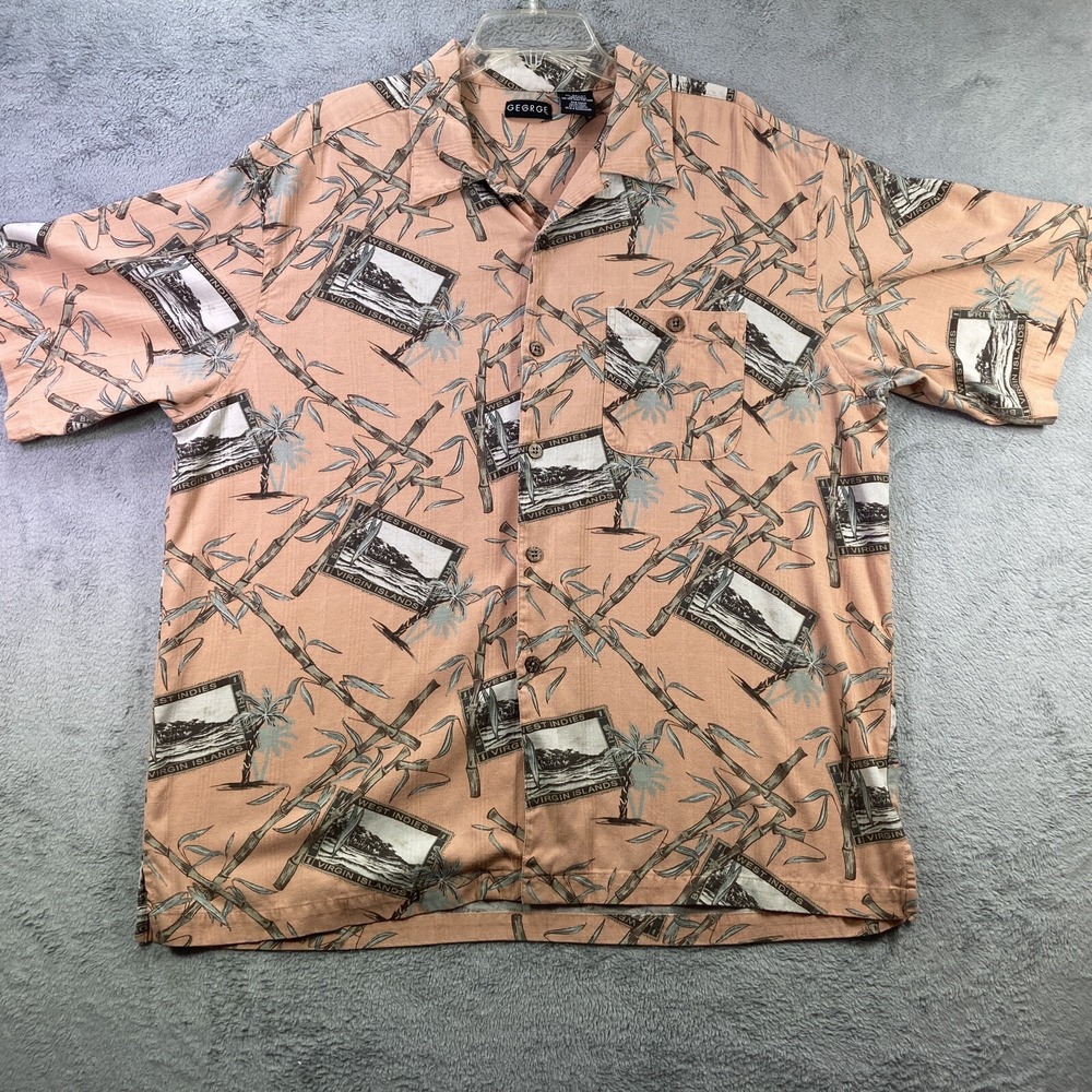 Hawaiian Shirt Men XL Button Up Silk Pocket Casual Virgin Island Bamboo Comfort